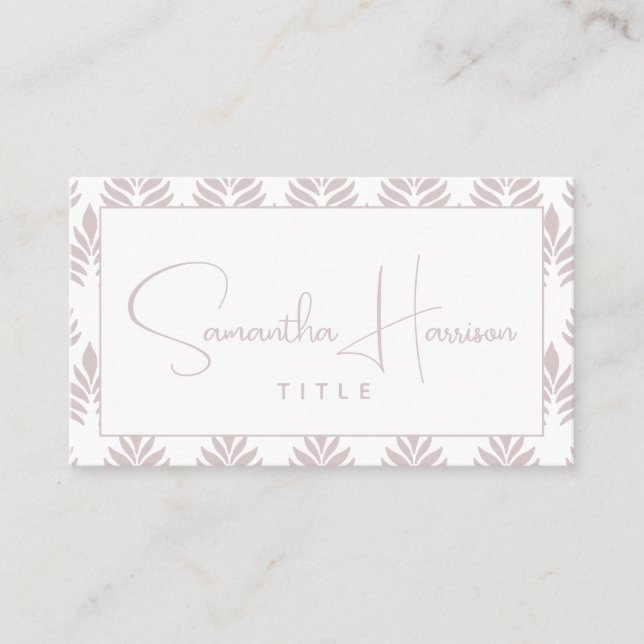 Carte De Visite Typographie simple moderne Script Motif feuille (Devant)