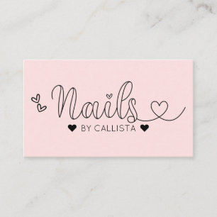 Carte De Visite Typographie Simple Pretty Pink Hearts Nail Tech