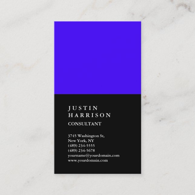Carte De Visite Ultramarine noir vertical Bleu rayé tendance (Devant)