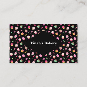 Carte De Visite Un Cadre Motif Sans Faille Avec Cupcakes, Candies