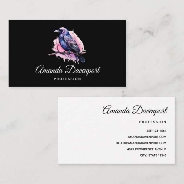 Carte De Visite Un Corbeau noir sur une branche (Devant / Derrière)