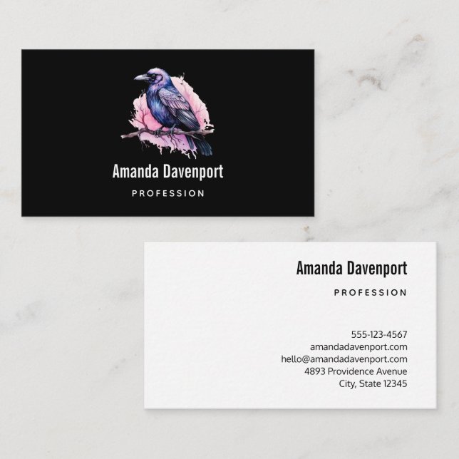 Carte De Visite Un Corbeau noir sur une branche (Devant / Derrière)