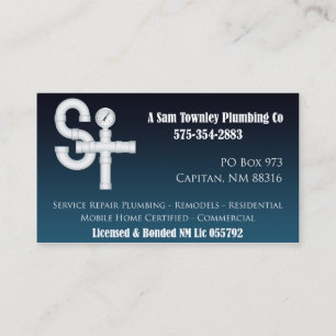 Carte De Visite Un Sam Townley Plumbing Company