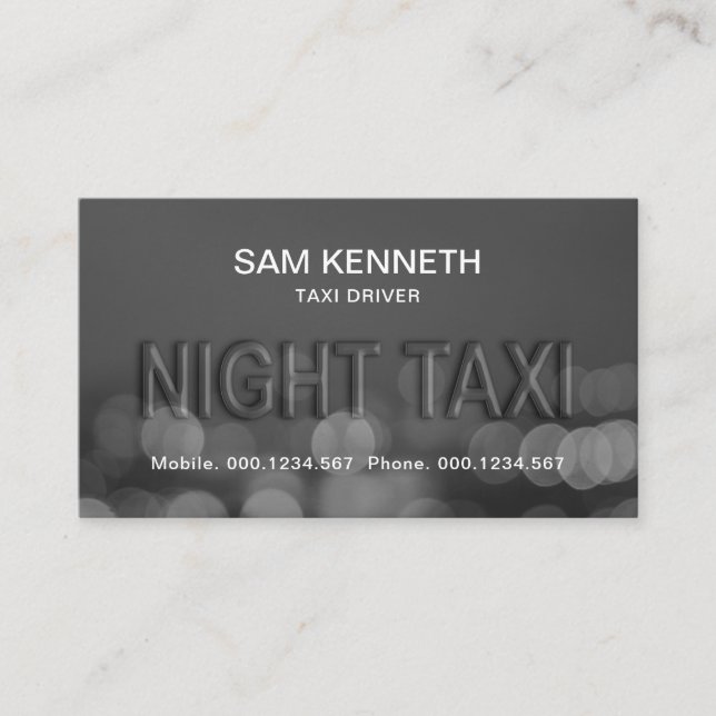 Carte De Visite Un Taxi-Verre Translucide illumine le chauffeur de (Devant)