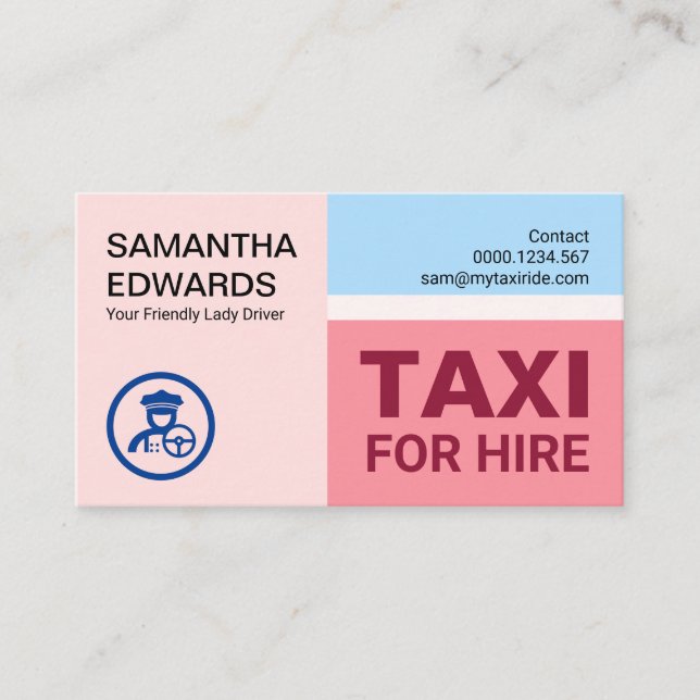 Carte De Visite Une chauffeuse de taxi élégante et moderne Pastels (Devant)
