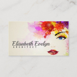 Carte De Visite Une femme aquarelle face avec des fleurs dans les