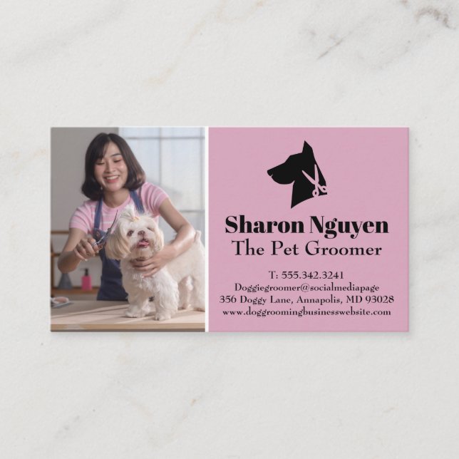 Carte De Visite Une Femme Coupe De Petits Chiens Cheveux | Logo de (Devant)