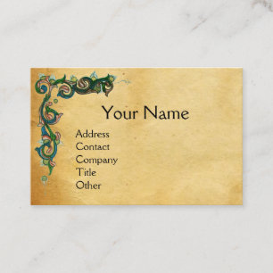 Carte De Visite UNICORN /Antique Floral Brown Parchemin Monogramme