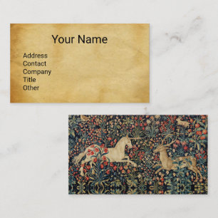 Carte De Visite UNICORN ET CERFS, FLEURS, ANIMAUX Parchemin Floral