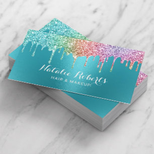 Carte De Visite Unicorn Parties scintillant Drives Turquoise Maqui