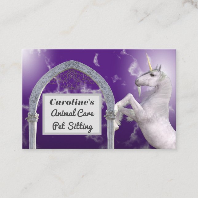 Carte De Visite Unicorne Cheval Violet Marbre Animaux Soins (Devant)