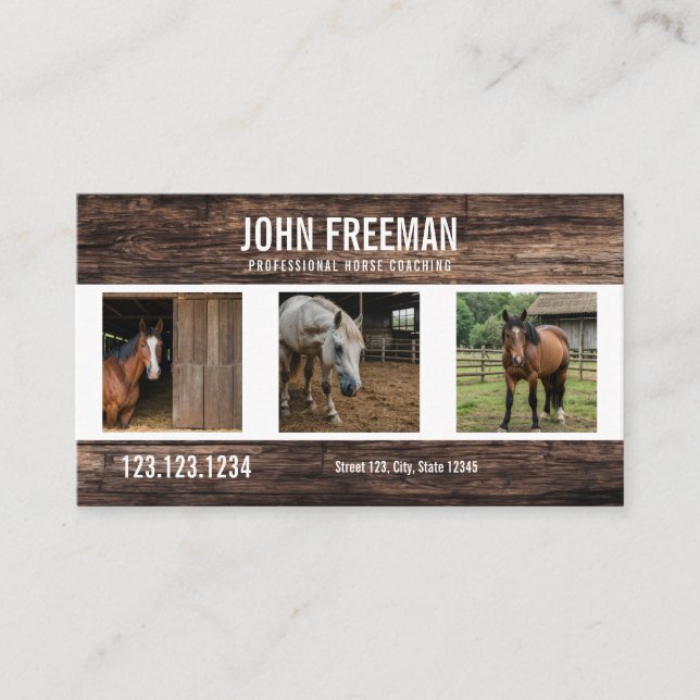 Carte De Visite Unique Cheval Brown en bois Photo Equestrian (Devant)