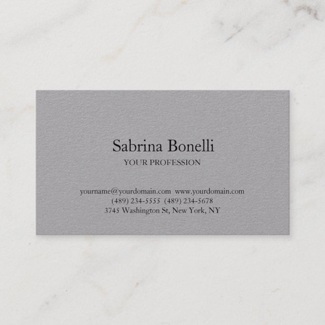 Carte De Visite Unique Élégant Plat Simple Blanc Premium Gris (Devant)