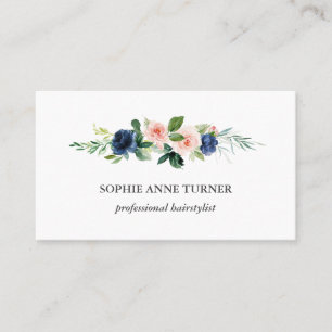Carte De Visite Unique Fleurs Roses Bleues Professionnel Coiffeur