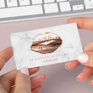 Carte De Visite Unique Marble Rose Gold 3D Lips Makeup Artist