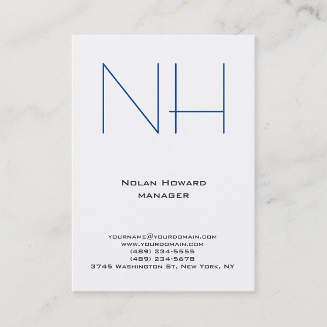 Carte De Visite Unique tendance simple bleu blanc monogramme (Devant)