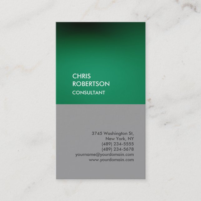 Carte de visite unique vertical gris vert tendance (Devant)