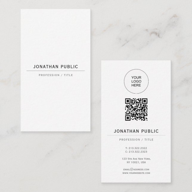 Carte De Visite Upload Your Logo Modern Elegant Template QR Code (Devant / Derrière)