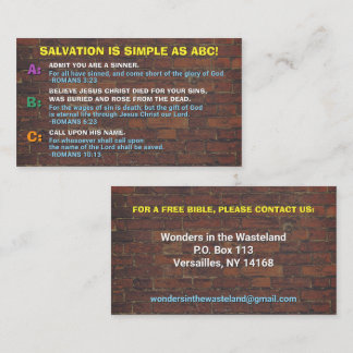 Carte De Visite Urban Gospel ABC's Christian Street Ministry 