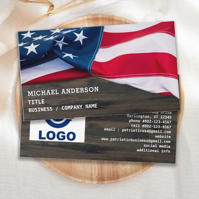 Carte De Visite USA American Drapeau Votre Logo Rustique Bois Patr (Créateur téléchargé)