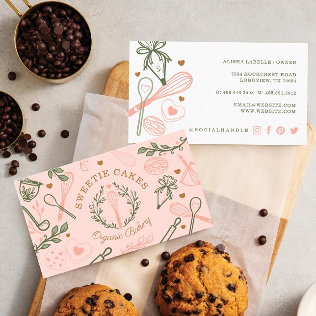 Carte De Visite Ustensile de cuisine et de pâtisserie Boulangerie  (Baking & Cooking Utensil Cookie Bakery Business Card)