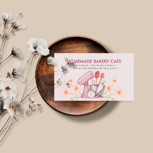 Carte De Visite Ustensile de cuisine et de pâtisserie floral rose