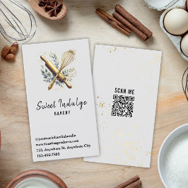 Carte De Visite Ustensile de cuisson QR Code Boulangerie en or gri