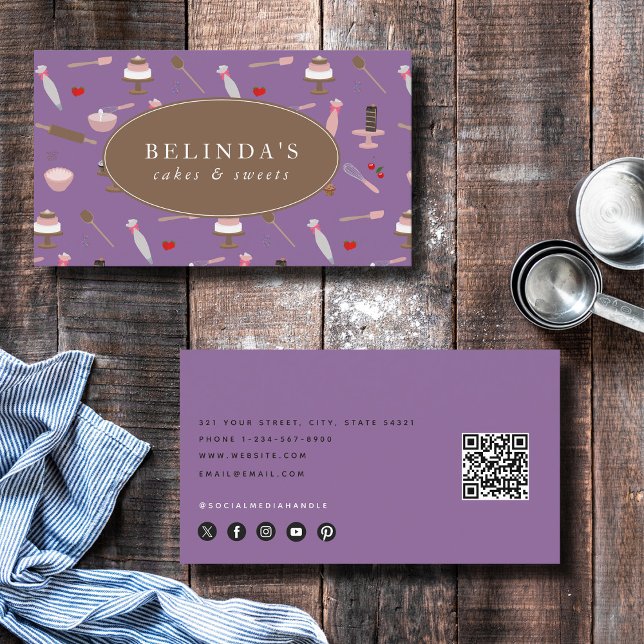 Carte De Visite Ustensiles de boulangerie et de Cuisine Cuisine QR (Baking & Cooking Utensils Bakery Cooking QR Code Business Card)