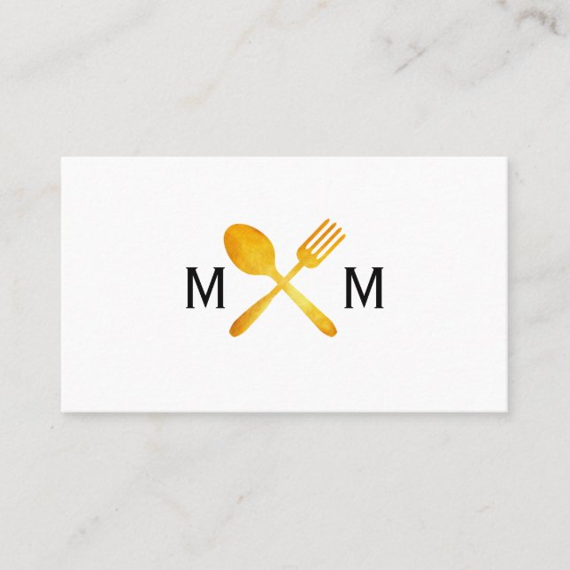 Carte De Visite Ustensiles de cuisine de luxe en or Monogramme (Devant)