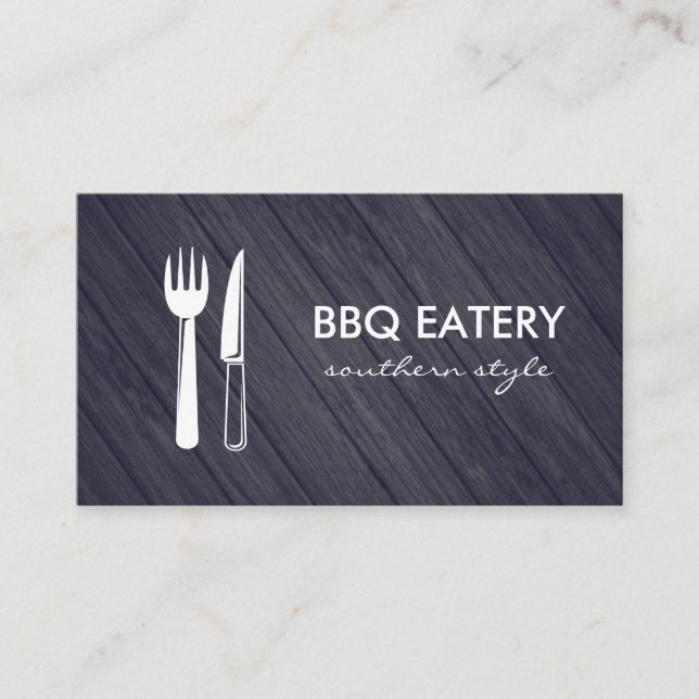 Carte De Visite Ustensiles en bois rustique BBQ Eatery (Devant)