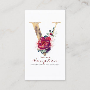 Carte De Visite V Monogramme Bourgogne Fleur rouge et Parties scin