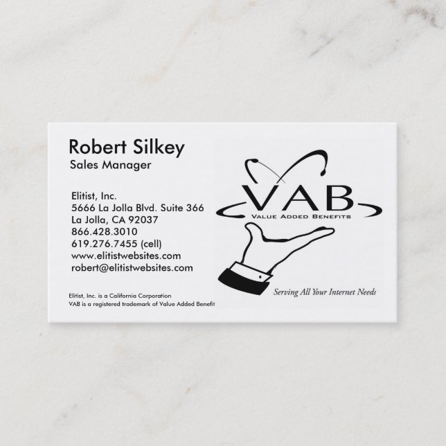 Carte De Visite VAB - Directeur commercial (Devant)