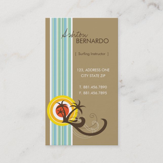 Carte De Visite Vacances tropicales de plage de brun de coucher du (Devant)