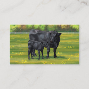 Carte De Visite Vache d'Angus noir et veau mou en pâturage d'été