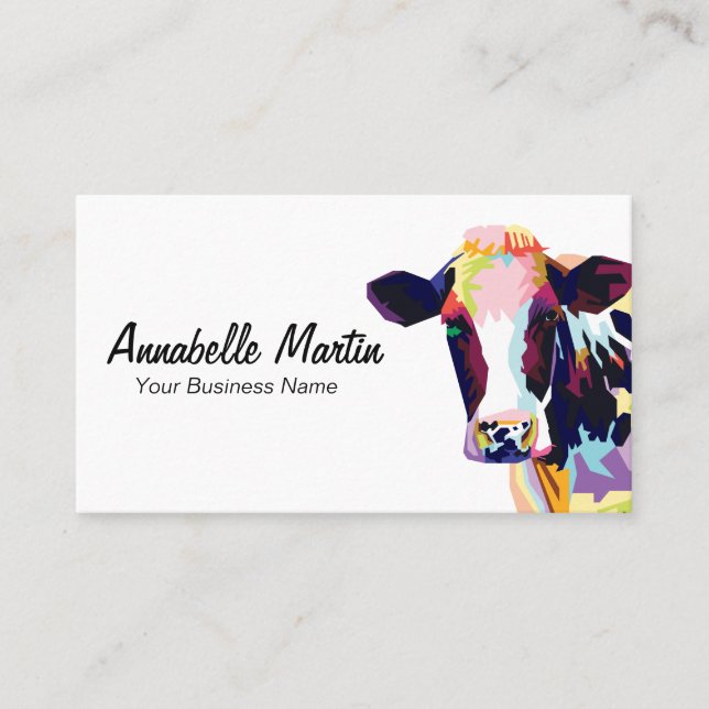 Carte De Visite Vache d'art pop coloré (Devant)