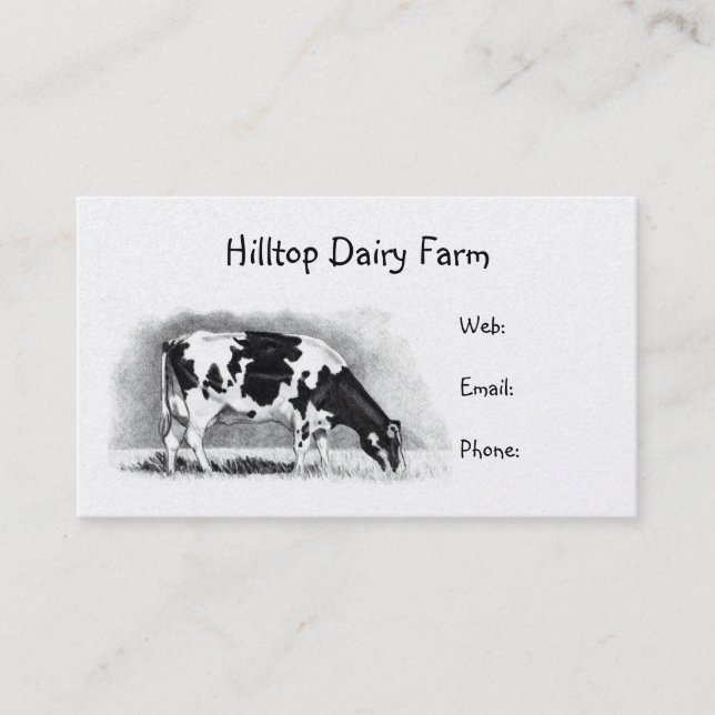 Carte De Visite Vache du Holstein au crayon : Laiterie, lait, (Devant)