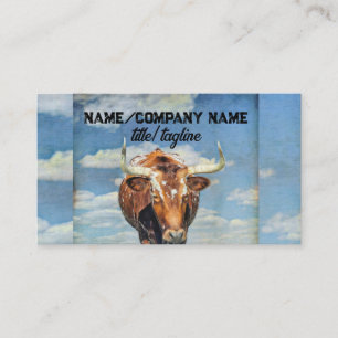 Carte De Visite vache longhorn rustique pays bleu ciel