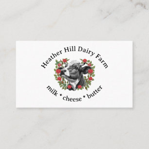 Carte De Visite Vache noire et blanche Rose Wreath Dairy Farm