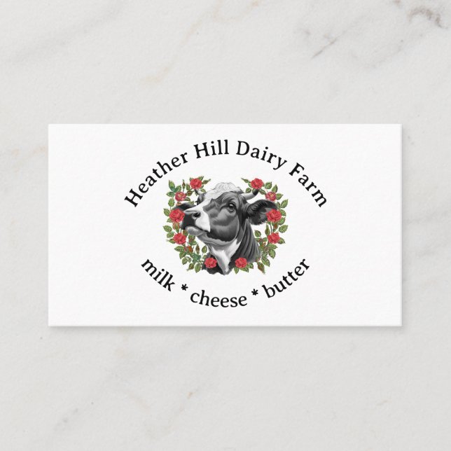 Carte De Visite Vache noire et blanche Rose Wreath Dairy Farm (Devant)