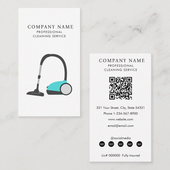 Carte De Visite Vacuum Cleaner Professional Cleaning Services (Devant / Derrière)