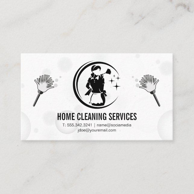 Carte De Visite Vacuums et dusters | Logo de femme de ménage (Devant)
