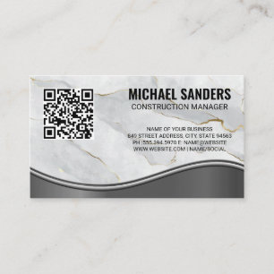 Carte De Visite Vague métallique en marbre   Code QR