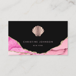 Carte De Visite vagues design coquillage rose sur noir