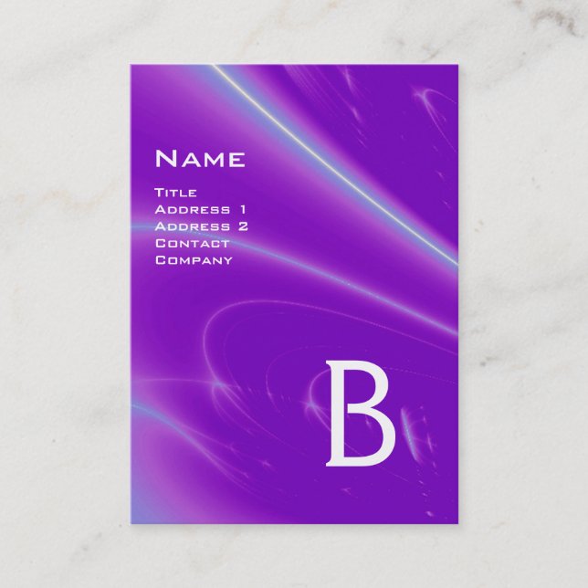 Carte De Visite VAGUES LUMINEUSES 2 MONOGRAMMES violet violet blan (Devant)