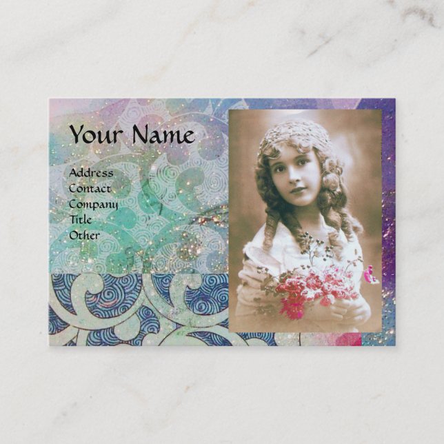 Carte De Visite VAGUES MODÈLE PHOTO, lumineux, bleu rose vif (Devant)