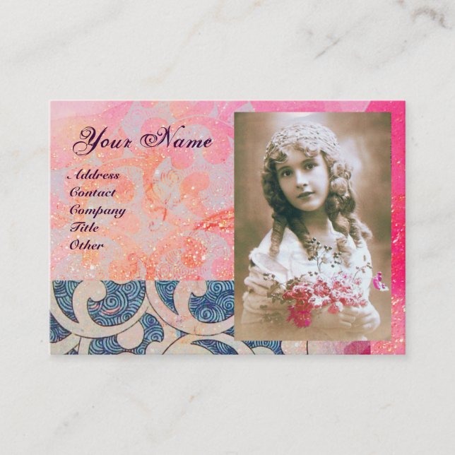 Carte De Visite VAGUES MONOGRAM MODÈLE PHOTO, vibrante, bleu rose (Devant)