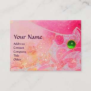 Carte De Visite VAGUES MONOGRAMME ÉMERAUDE, bleu rose vif