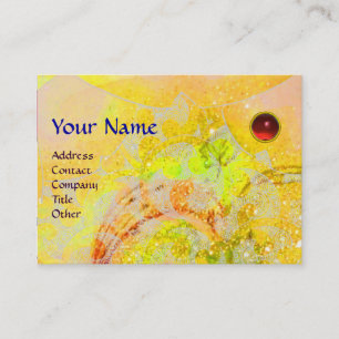 Carte De Visite VAGUES Monogramme rubis, jaune vif vert rouge oran