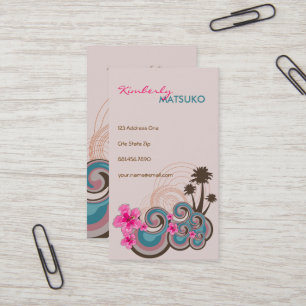Carte De Visite Vagues tropicales Hibiscus roses chauds Plage Palm