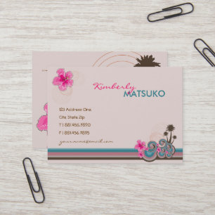 Carte De Visite Vagues tropicales Hibiscus roses chauds Plage Palm
